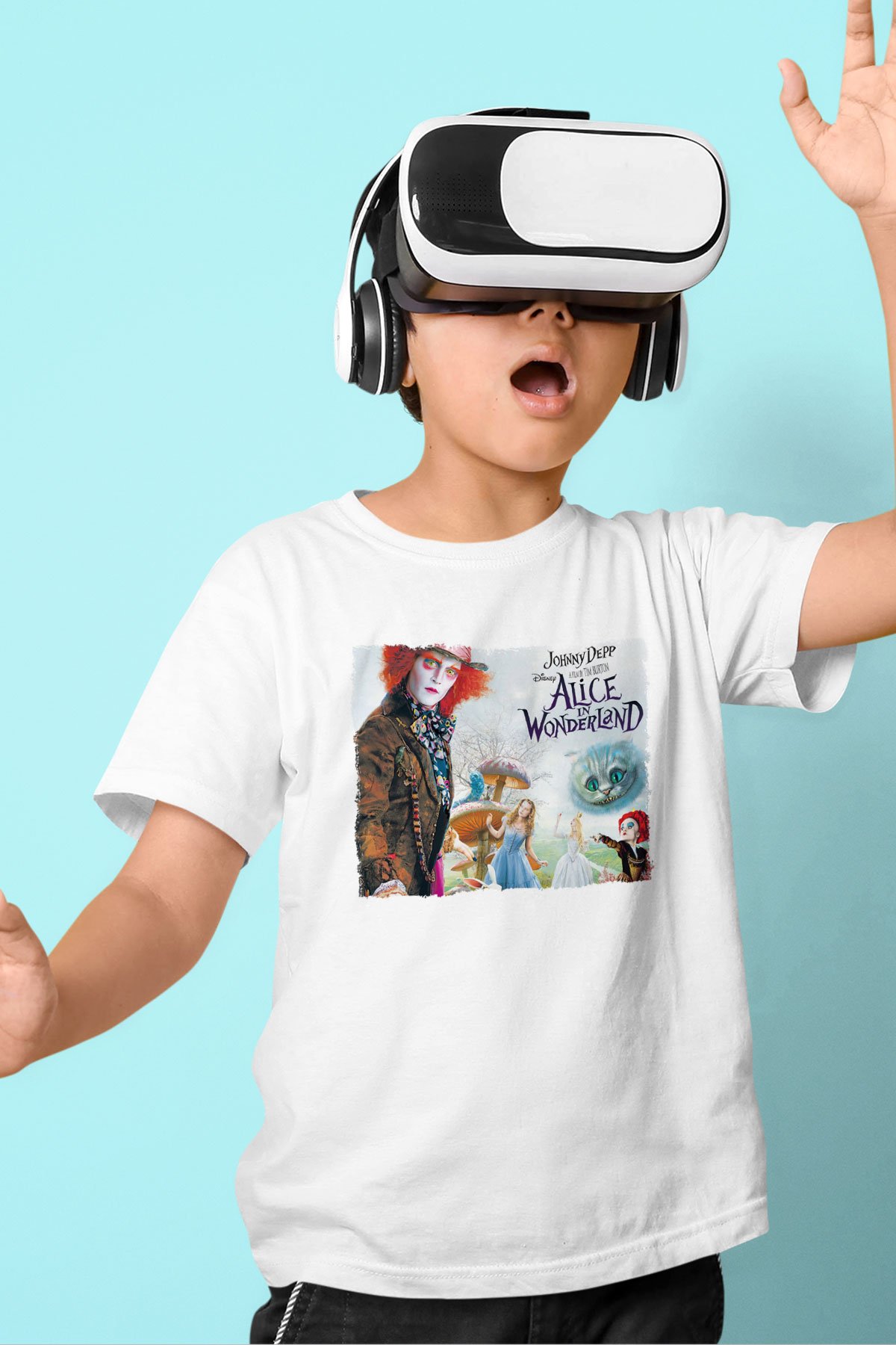 Alice in Wonderland Beyaz Unisex Çocuk Tişört