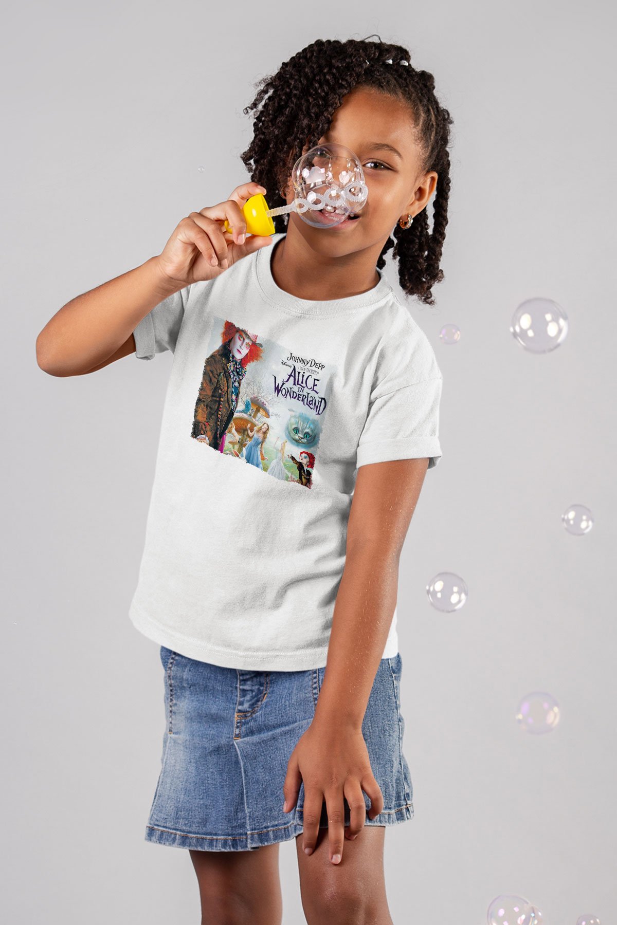 Alice in Wonderland Beyaz Unisex Çocuk Tişört