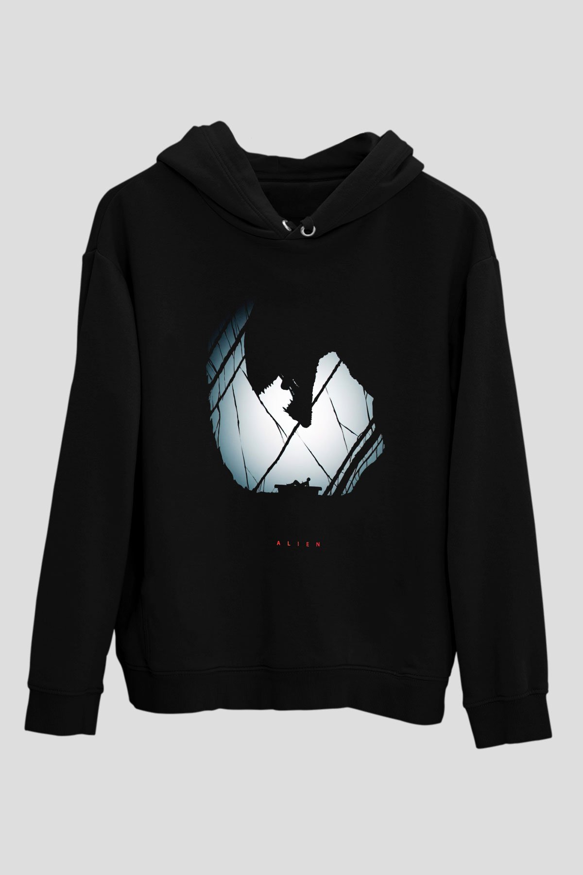 Alien Siyah Unisex Kapşonlu Sweatshirt