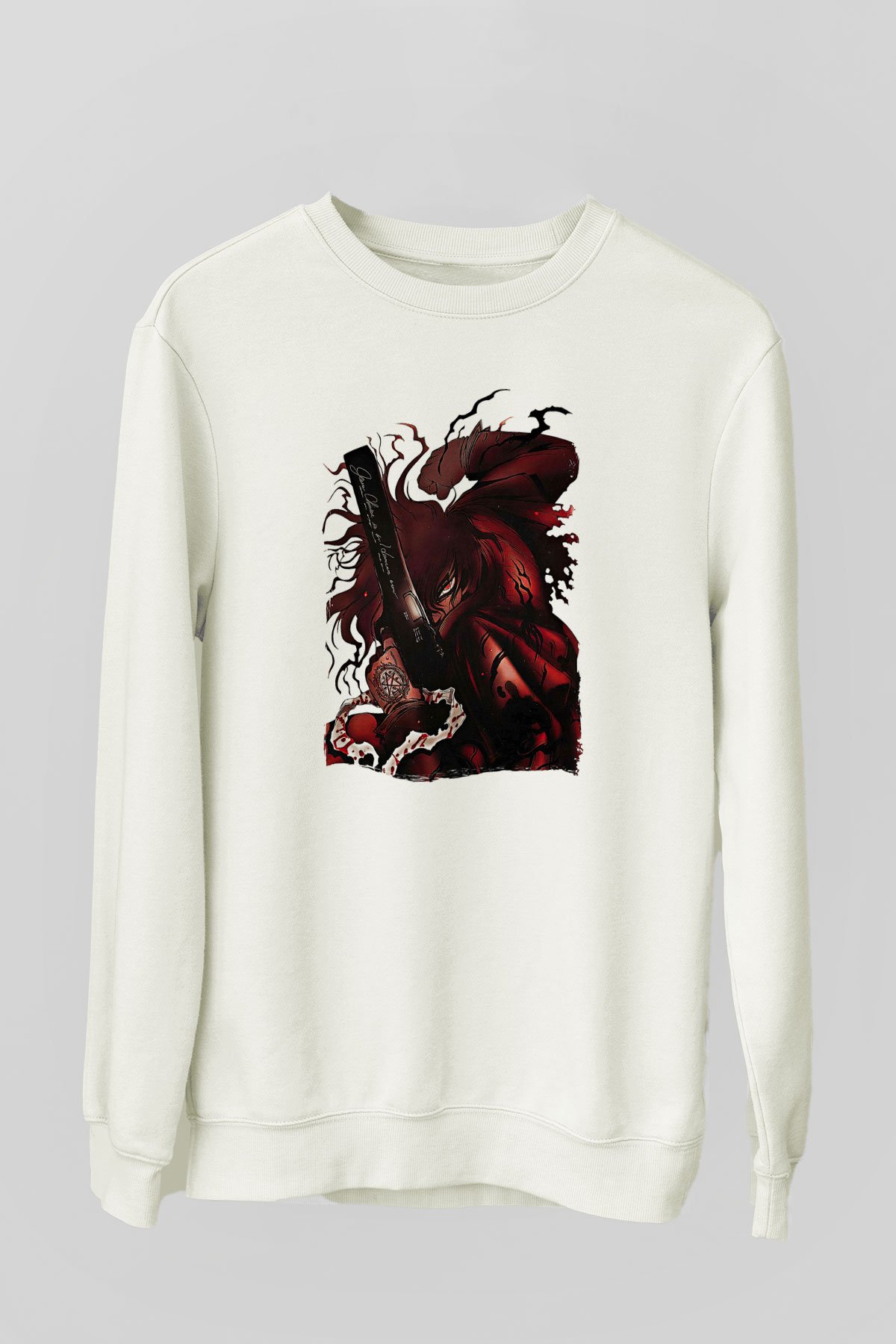 Alucard Baskılı Beyaz Unisex Sweatshirt
