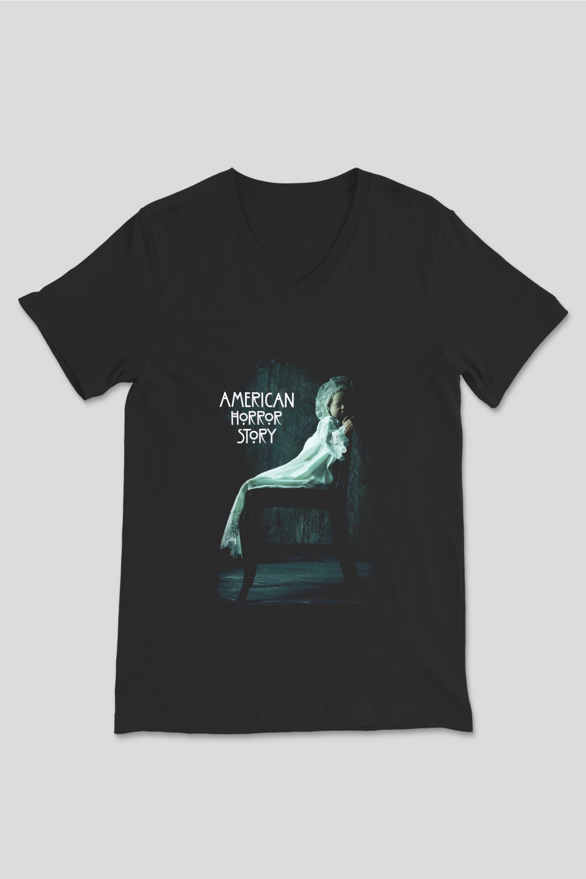 American Horror Story Siyah Unisex V Yaka Tişört T-Shirt