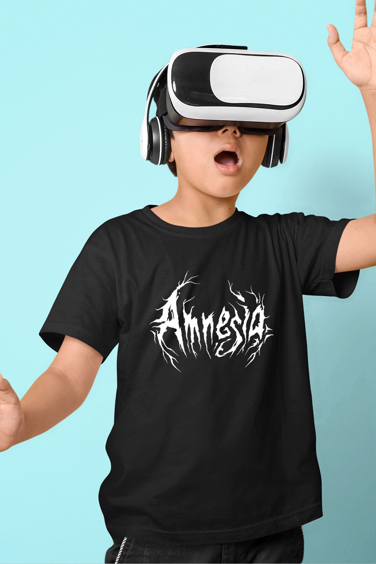 Amnesia Baskılı Unisex Siyah Çocuk Tişört - Tshirt