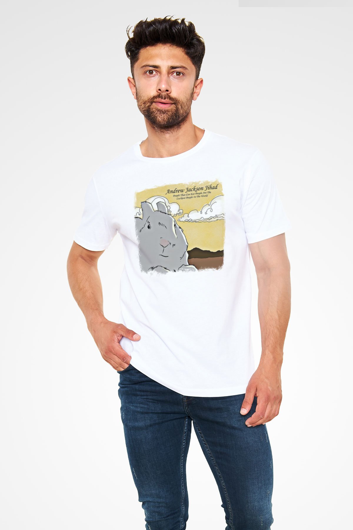 Andrew Jackson Jihad Baskılı Unisex Beyaz Tişört