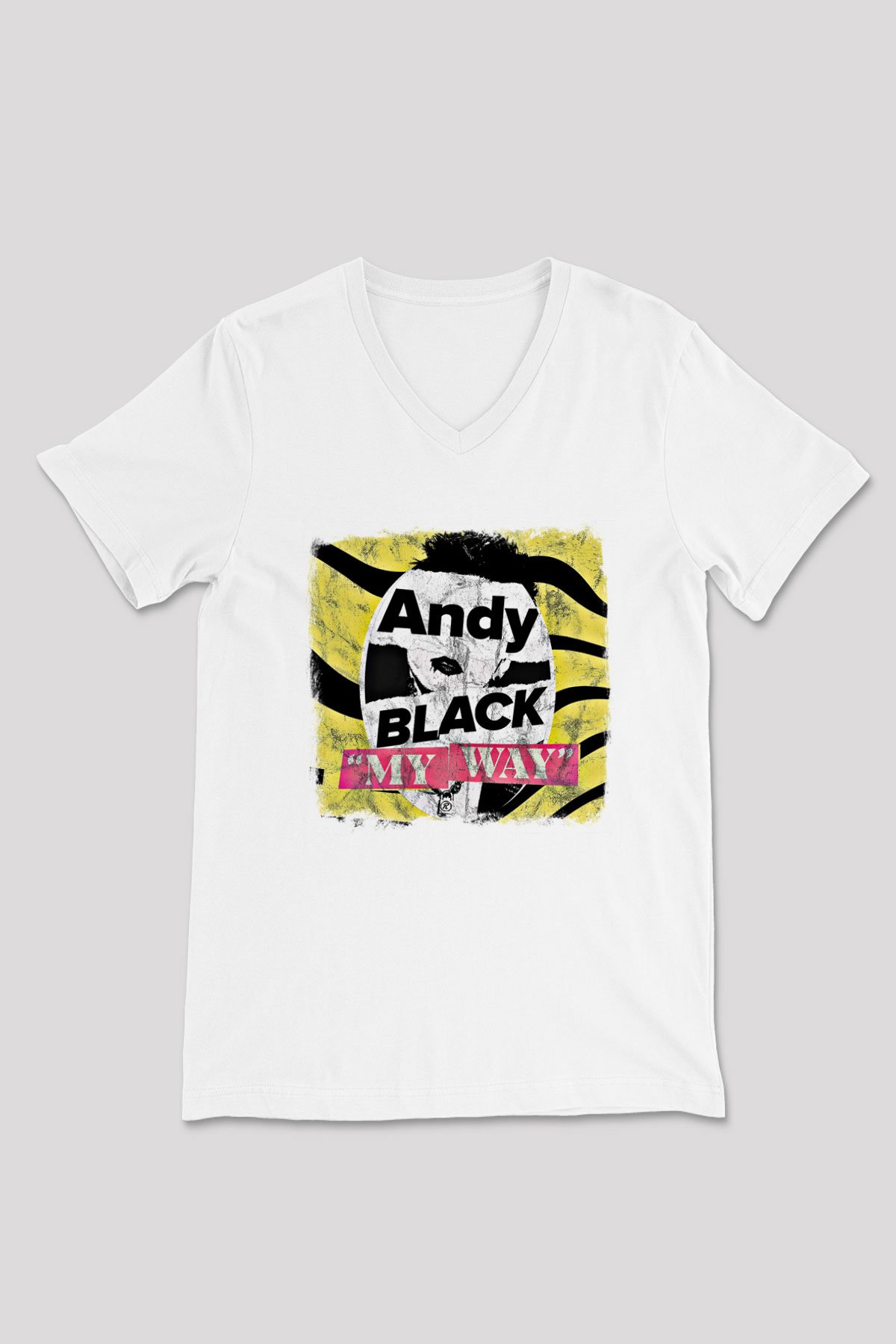 Andy Black Baskılı Unisex Beyaz V Yaka Tişört