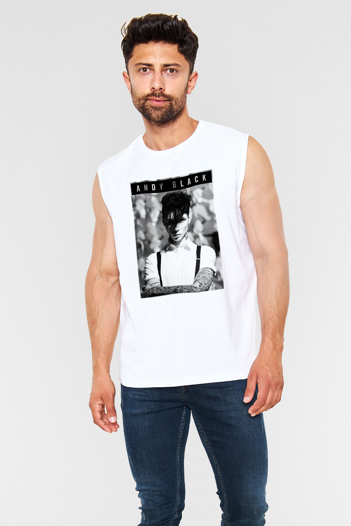 Andy Black Beyaz Unisex Kolsuz Tişört