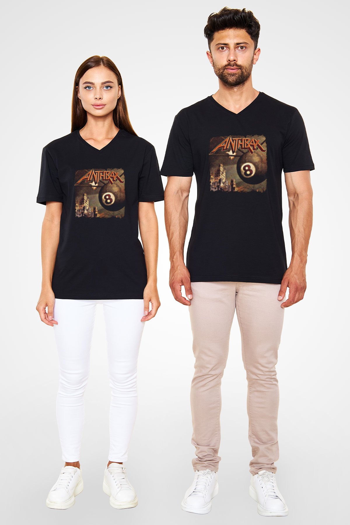 Anthrax Baskılı Unisex Siyah V Yaka Tişört