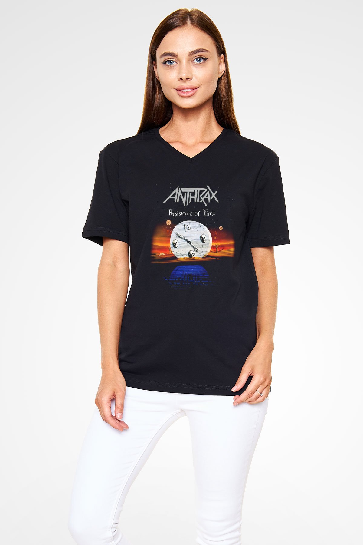 Anthrax Siyah Unisex V Yaka Tişört T-Shirt