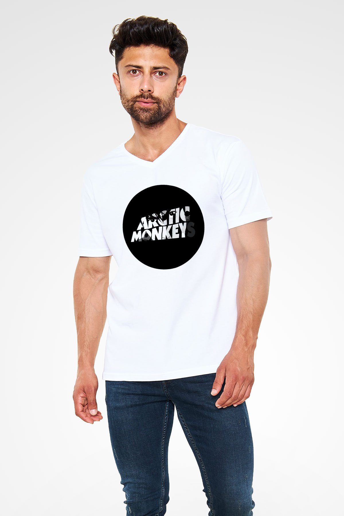 Arctic Monkeys Logo Beyaz Unisex V Yaka Tişört