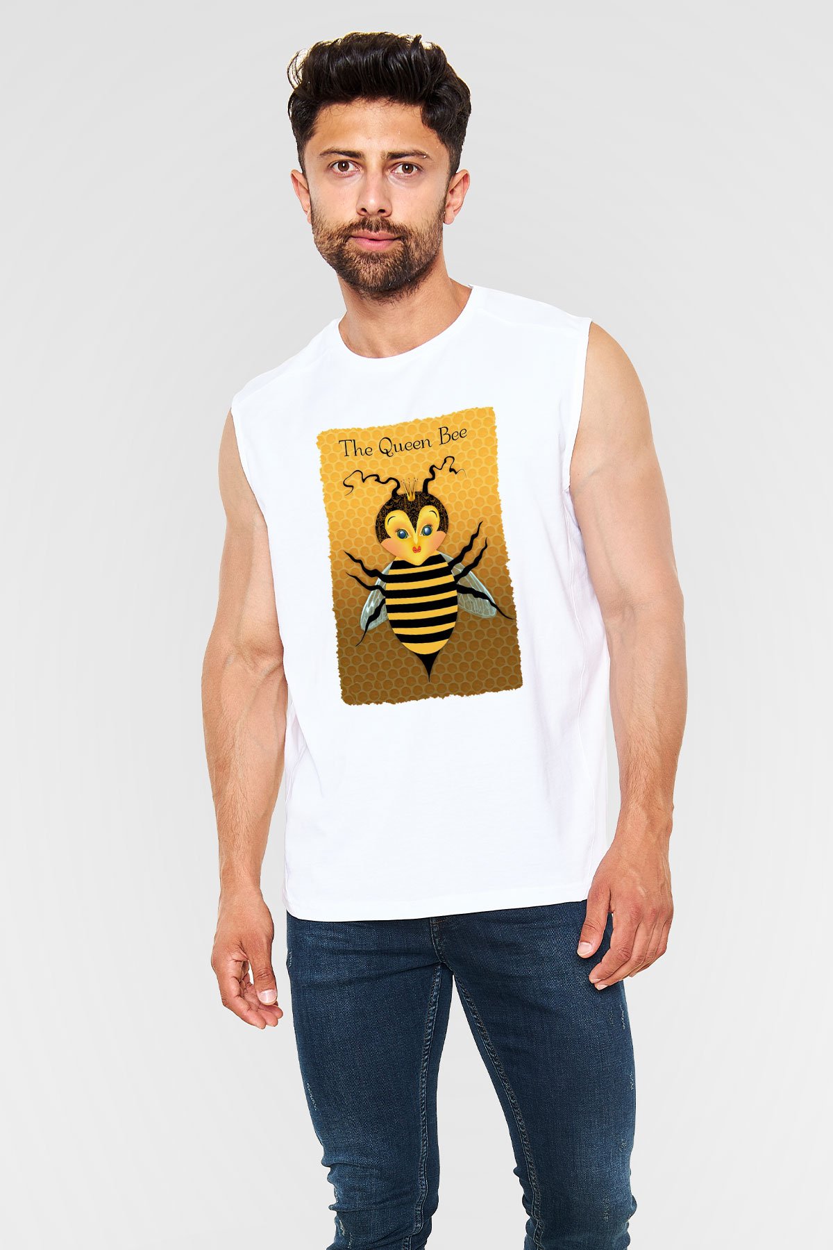 Arıcı Beyaz Unisex Kolsuz Tişört