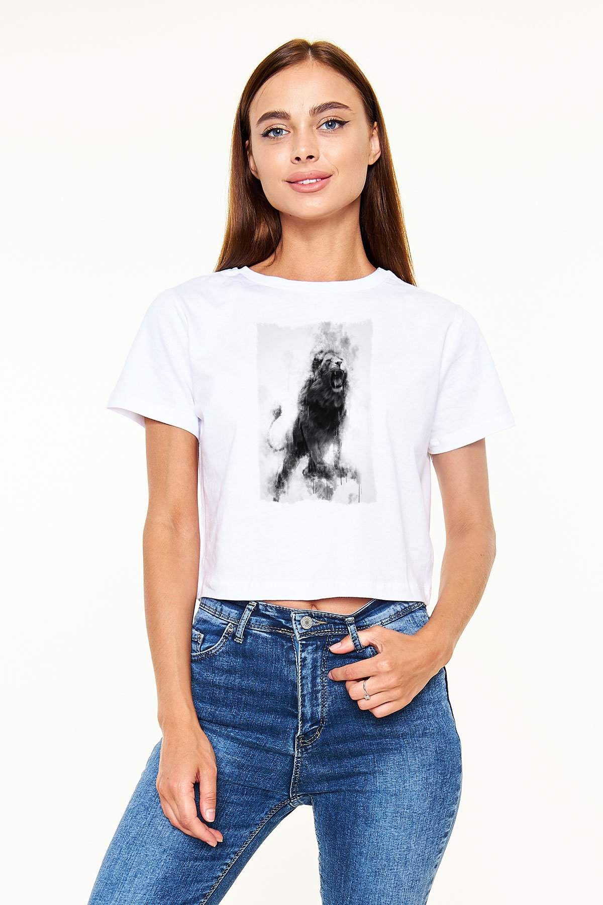 Aslan Beyaz  Crop Top Tişört