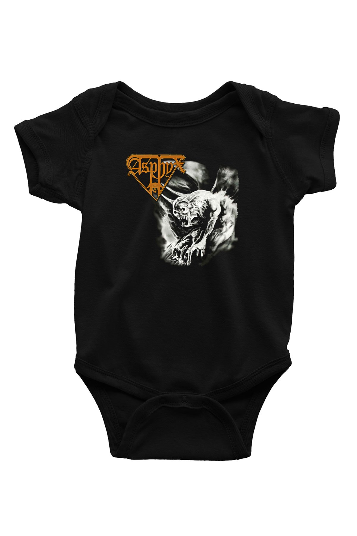 Asphyx Baskılı Unisex Siyah Bebek Body - Zıbın