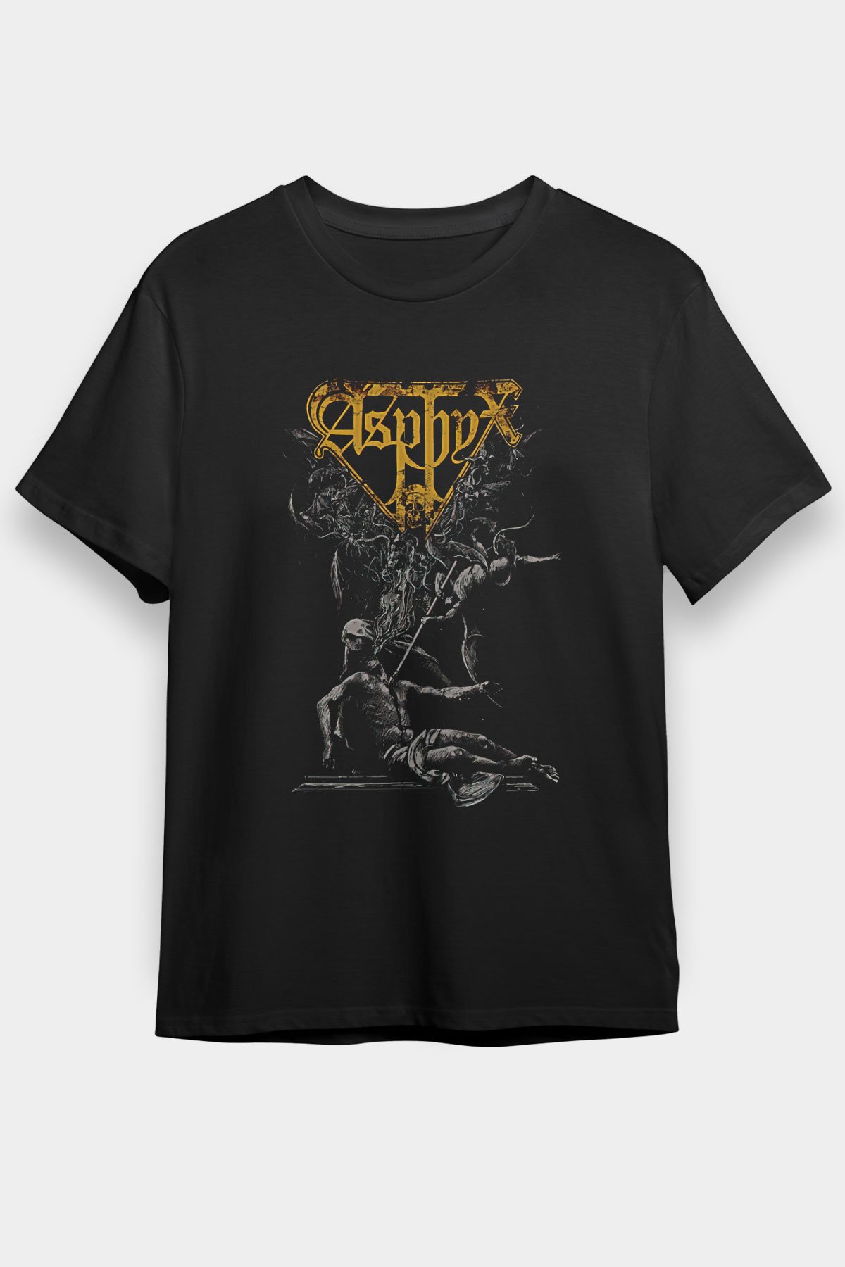 Asphyx Baskılı Unisex Siyah Tişört - Tshirt