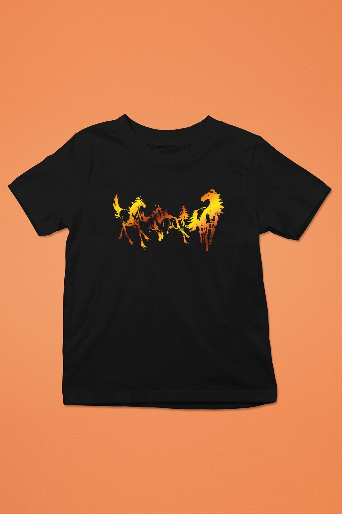 At Baskılı Siyah Unisex Çocuk Tişört