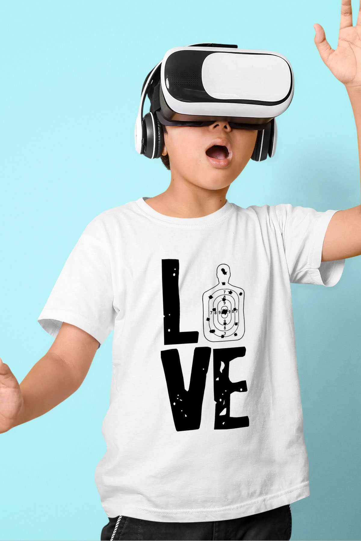 Atıcılık Baskılı Unisex Beyaz Çocuk Tişört - Tshirt