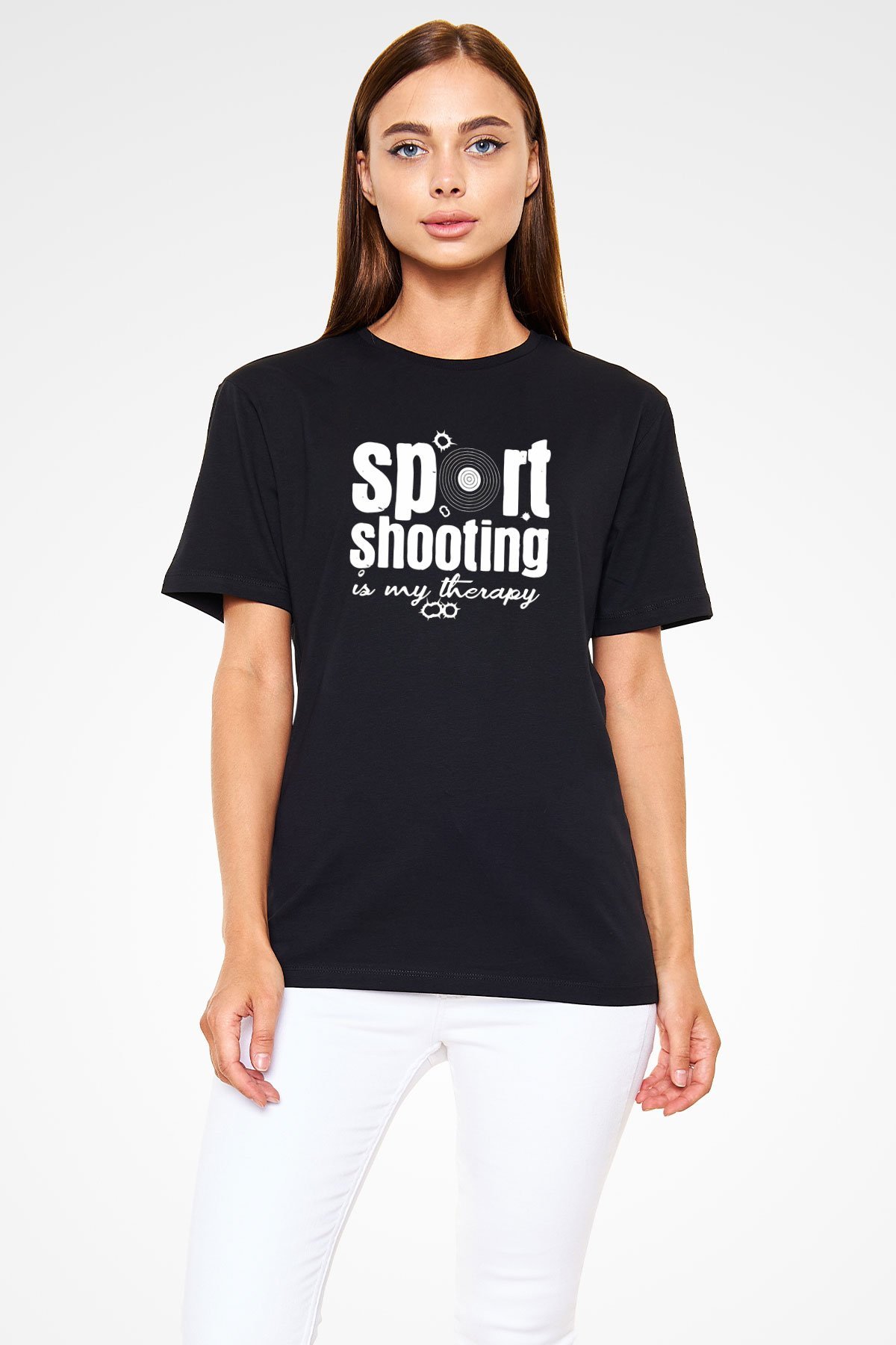 Atıcılık - Shooting Baskılı Unisex Siyah Tişört - Tshirt
