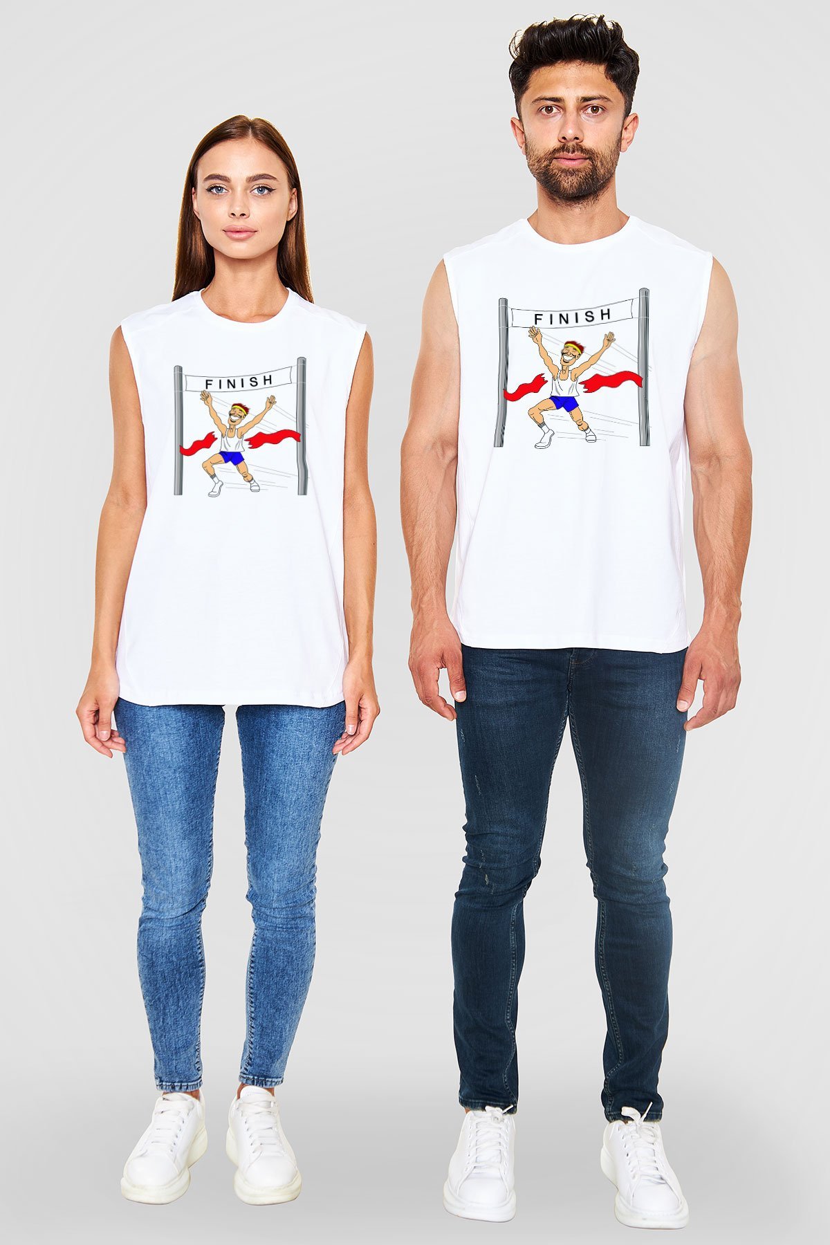 Atlet Beyaz Unisex Kolsuz Tişört