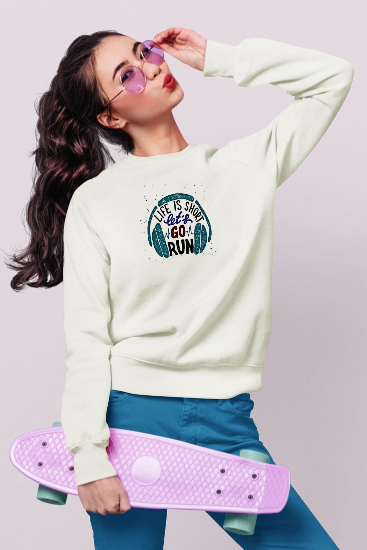 Atletizm Baskılı Unisex Ekru Sweatshirt