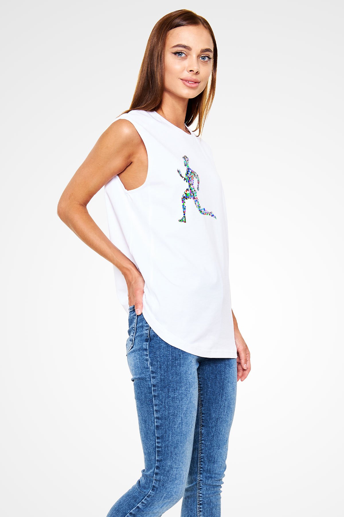 Atletizm Baskılı Unisex Kolsuz Beyaz Tişört
