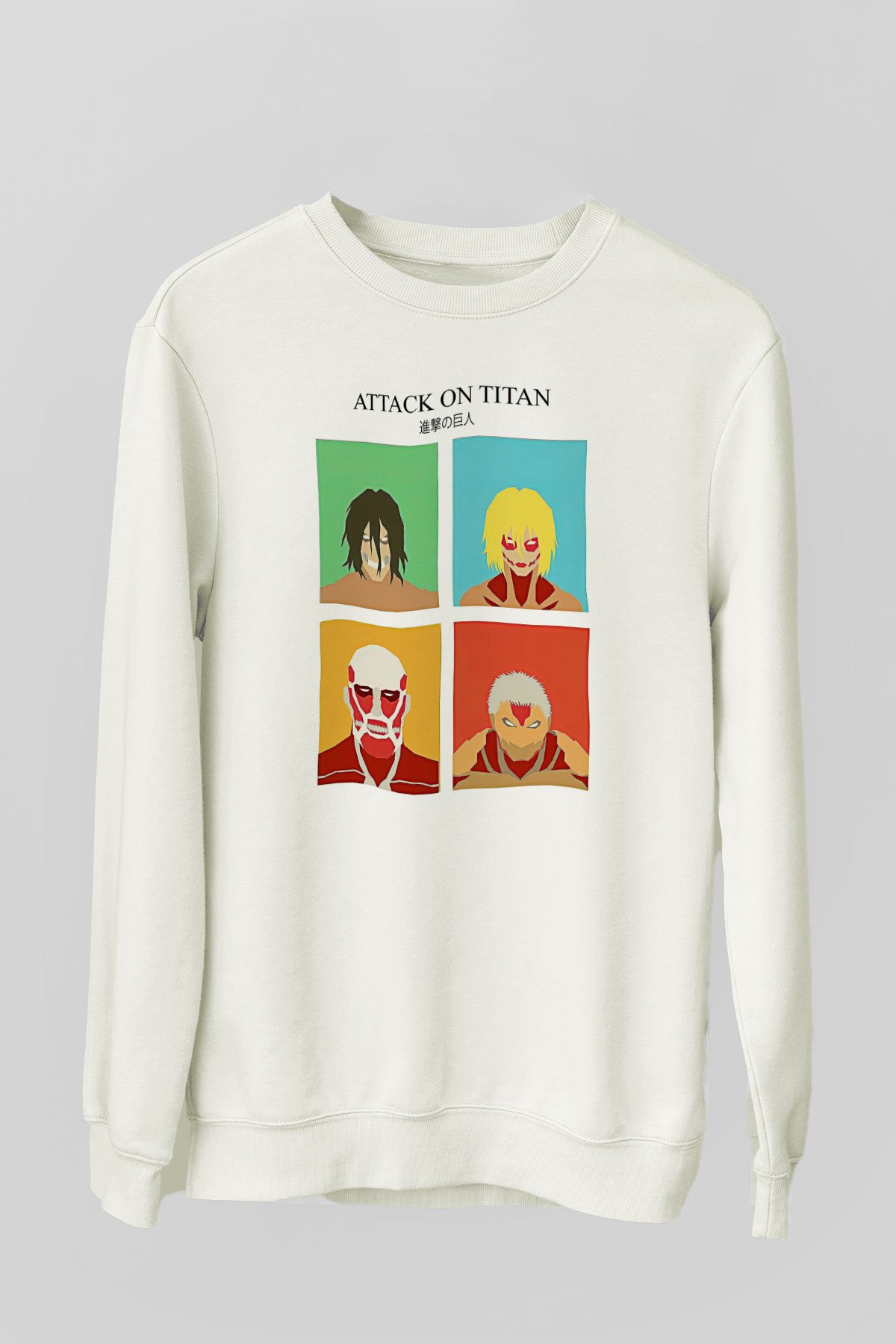 Attack On Titan Baskılı Beyaz Unisex Sweatshirt