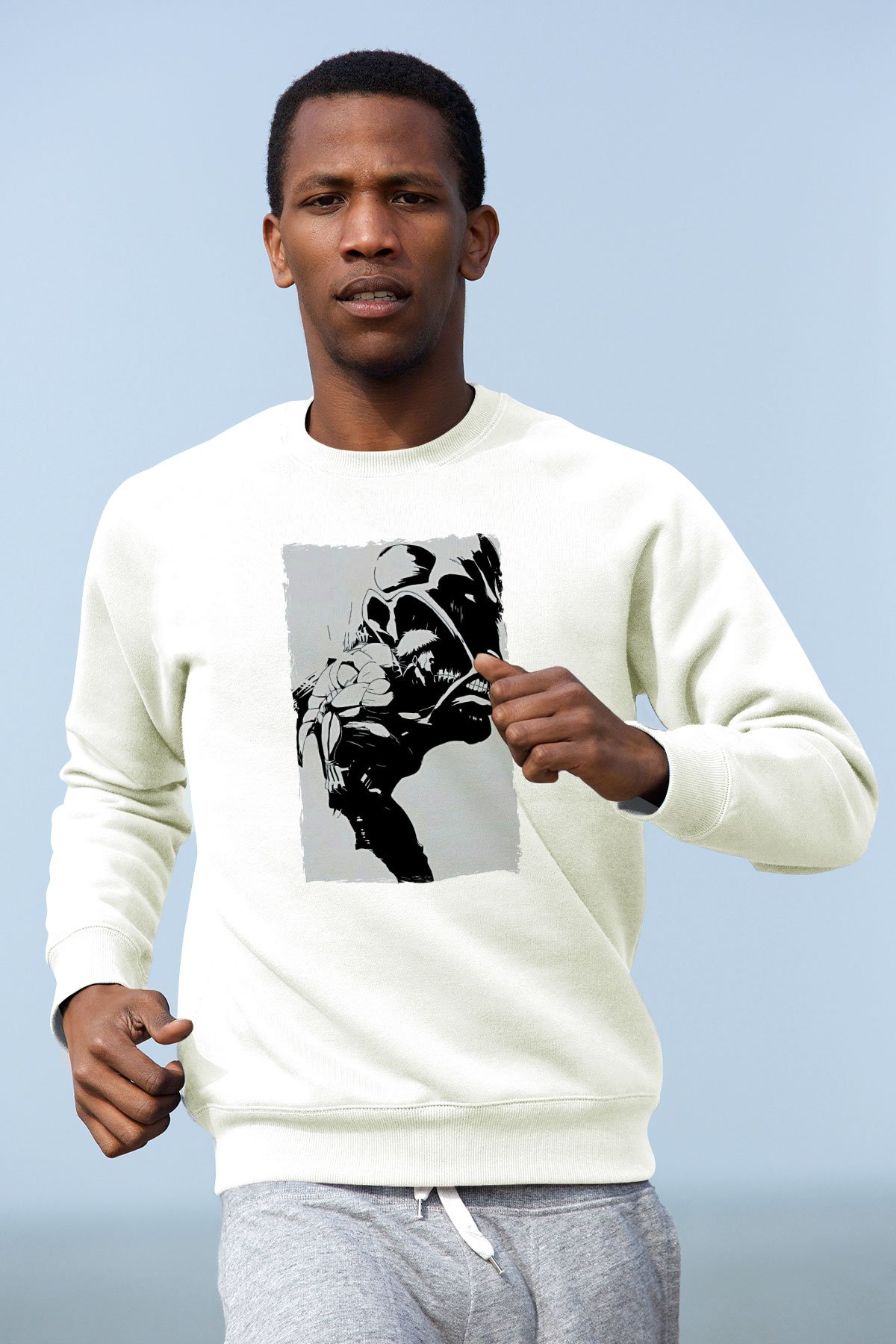 Attack On Titan Baskılı Beyaz Unisex Sweatshirt