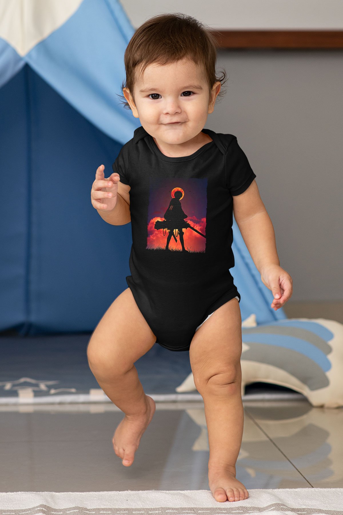 Attack On Titan Baskılı Unisex Siyah Bebek Body - Zıbın