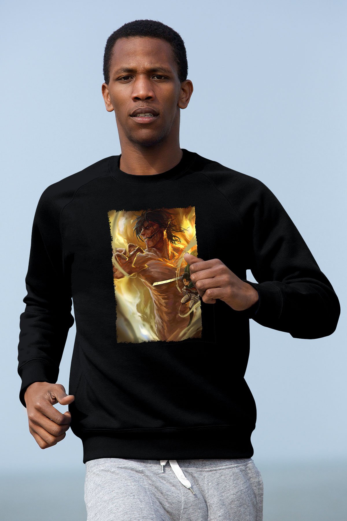 Attack On Titan Baskılı Unisex Siyah Sweatshirt