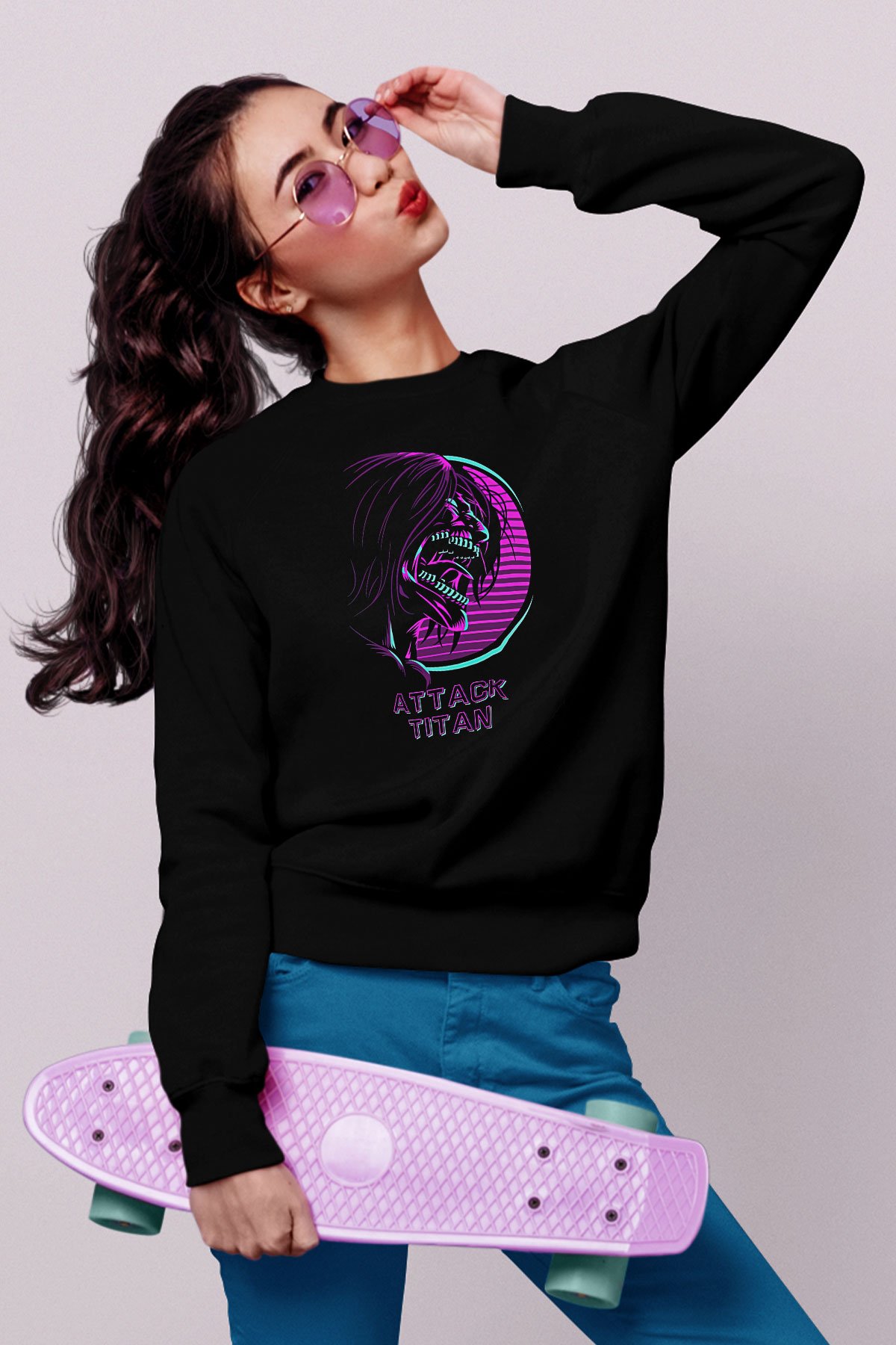 Attack On Titan Baskılı Unisex Siyah Sweatshirt