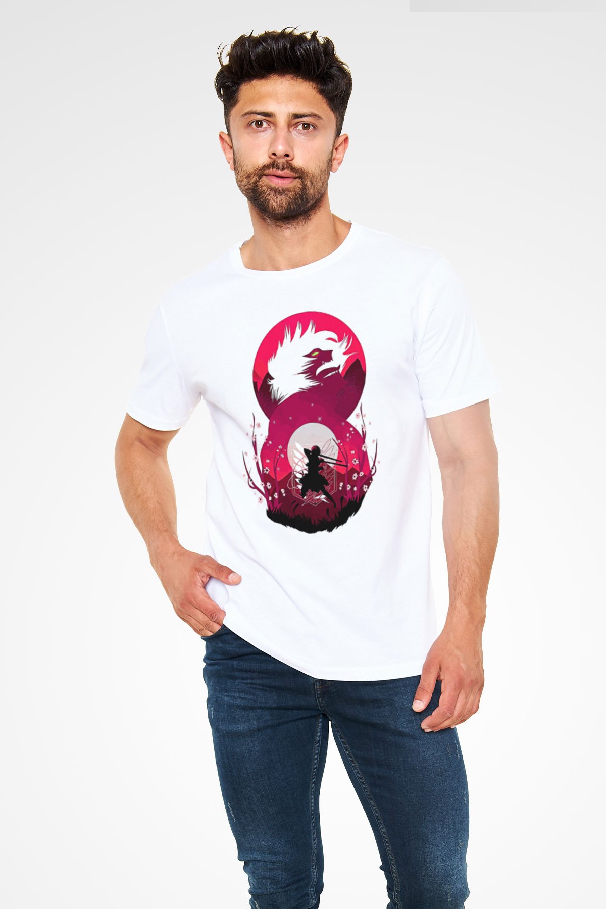 Attack On Titan Unisex Baskılı Beyaz Tişört - Tshirt