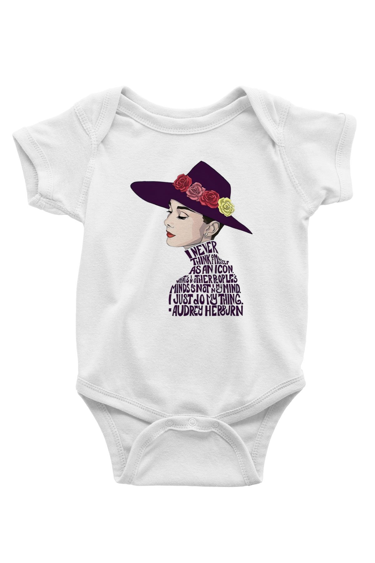 Audrey Hepburn Baskılı Beyaz Unisex Bebek Body - Zıbın