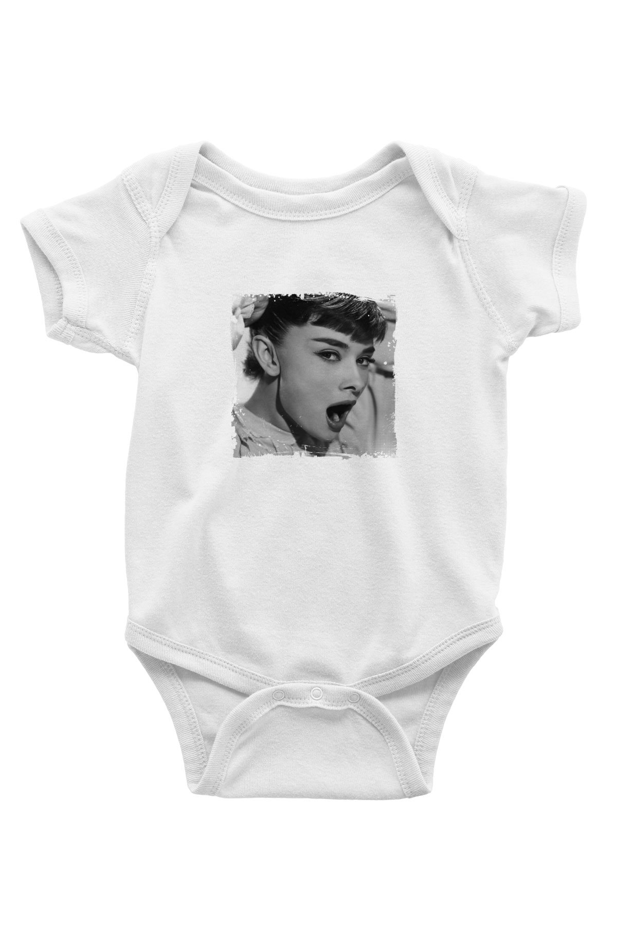 Audrey Hepburn Unisex Baskılı Beyaz Bebek Body - Zıbın