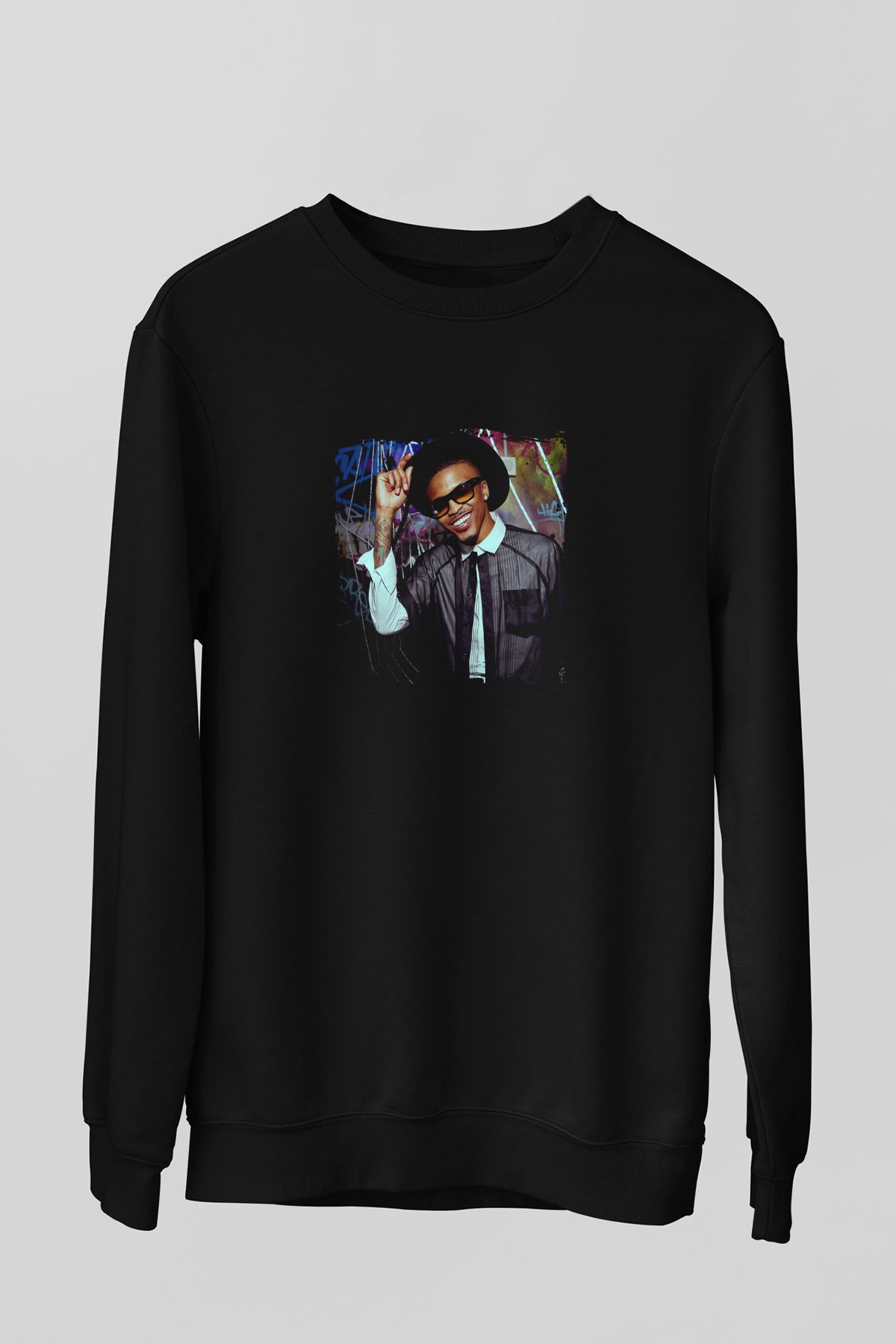 August Alsina Baskılı Unisex Siyah Sweatshirt