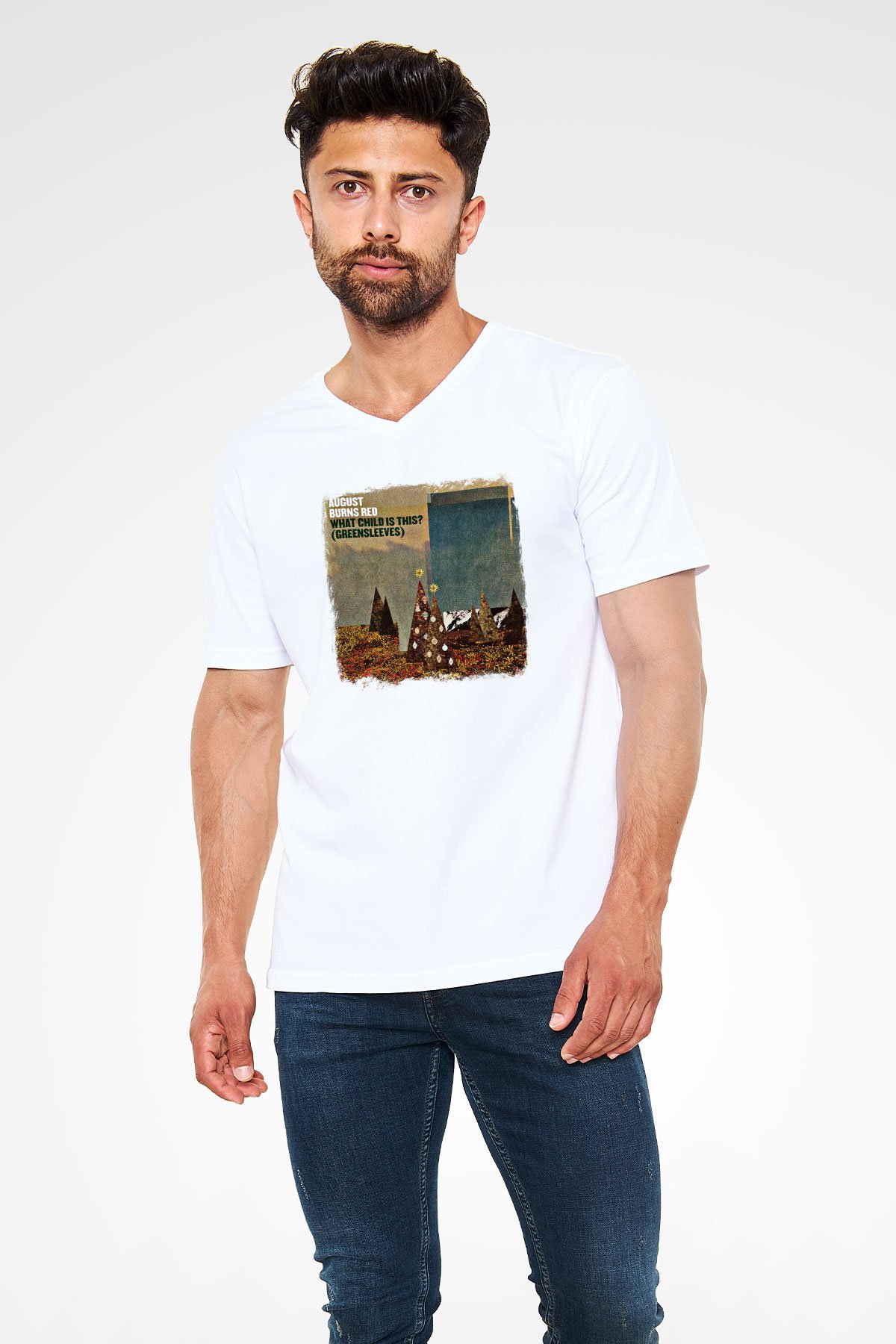 August Burns Red Baskılı Unisex Beyaz V Yaka Tişört