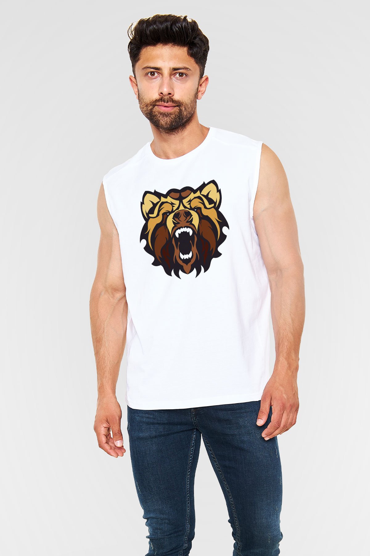 Ayı Beyaz Unisex Kolsuz Tişört