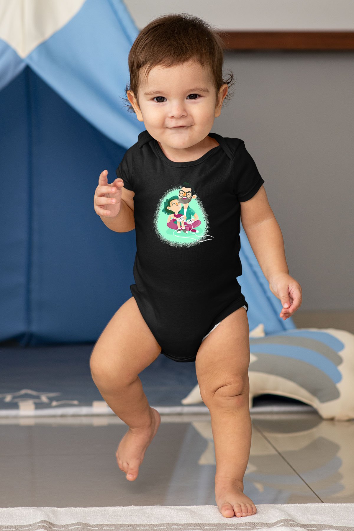 Babalar Günü Baskılı Unisex Siyah Bebek Body - Zıbın