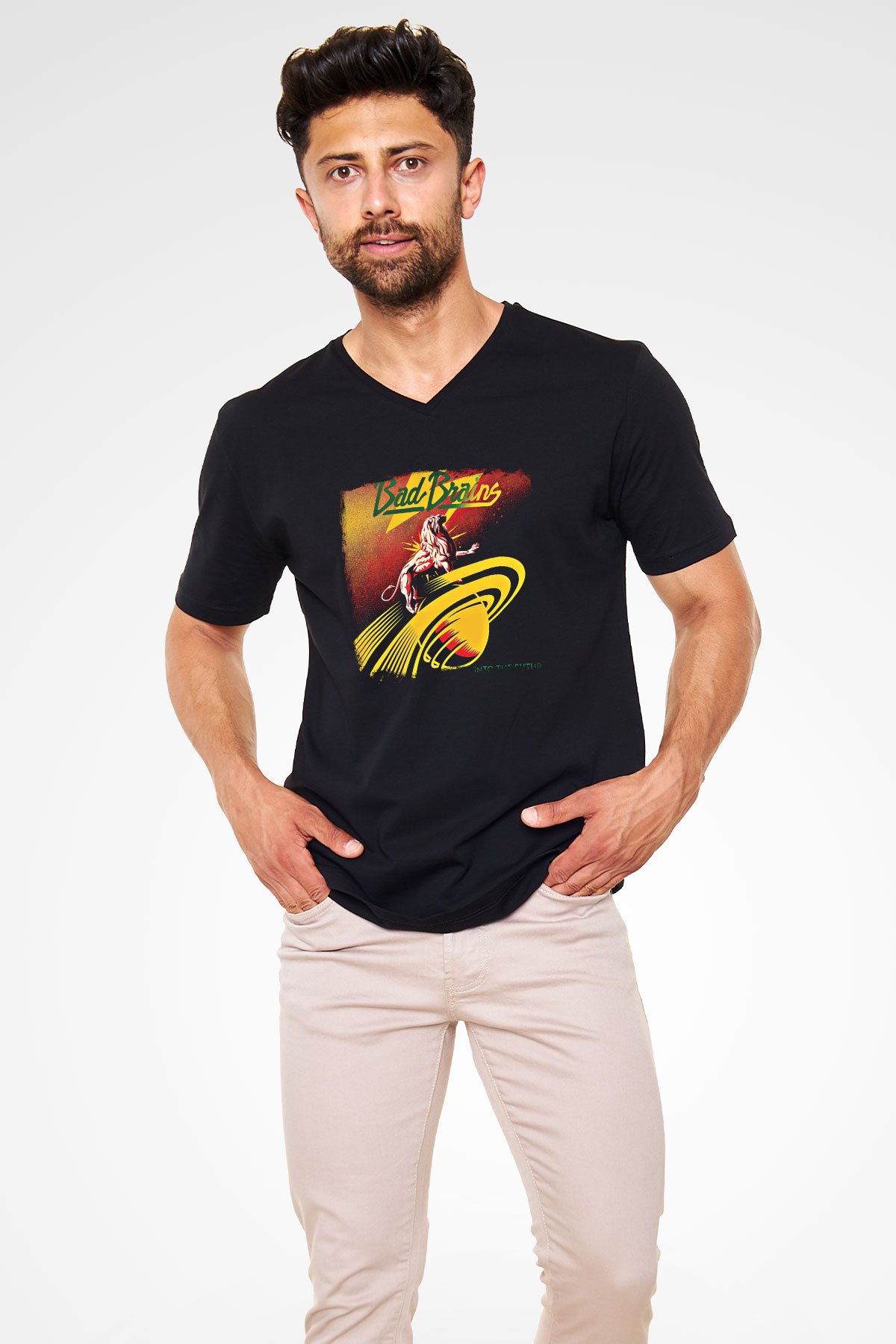 Bad Brains Baskılı Unisex Siyah V Yaka Tişört