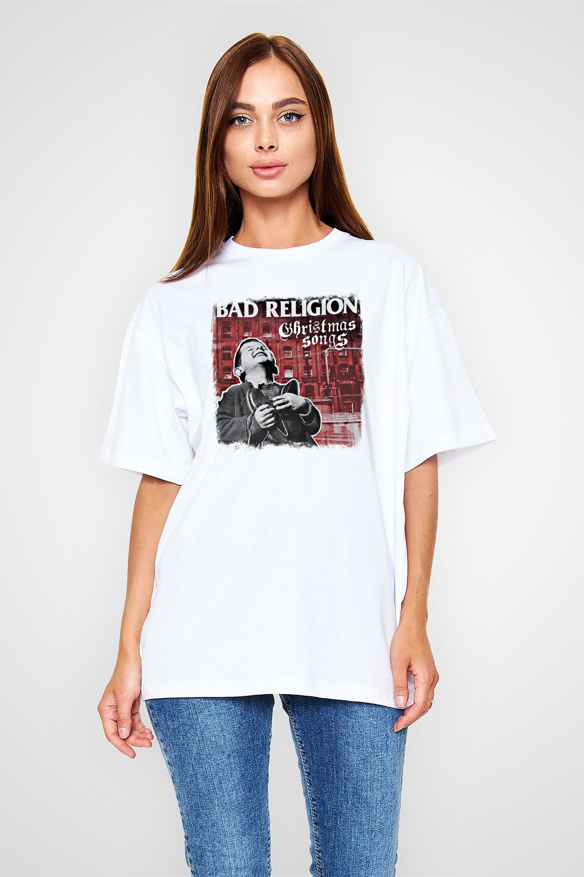 Bad Religion Baskılı Unisex Beyaz Oversize Tişört