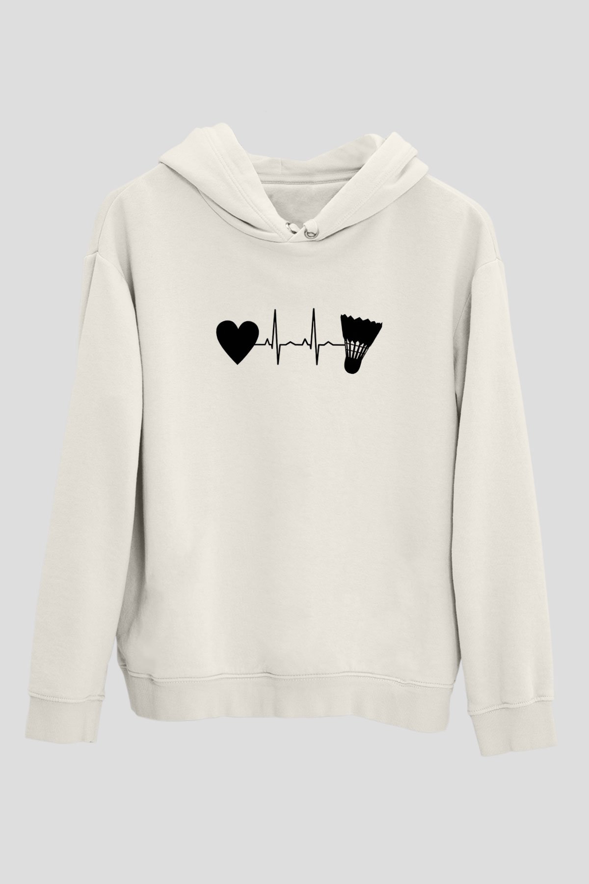Badminton Baskılı Unisex Ekru Hoodie