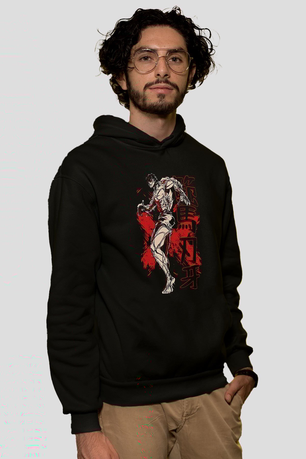 Baki The Grappler Baskılı Unisex Siyah Hoodie