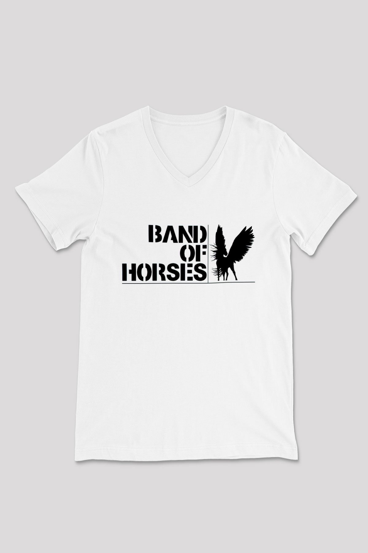 Band of Horses Beyaz Unisex V Yaka Tişört