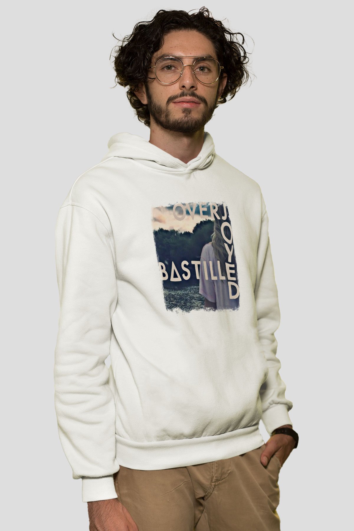 Bastille Baskılı Unisex Beyaz Hoodie
