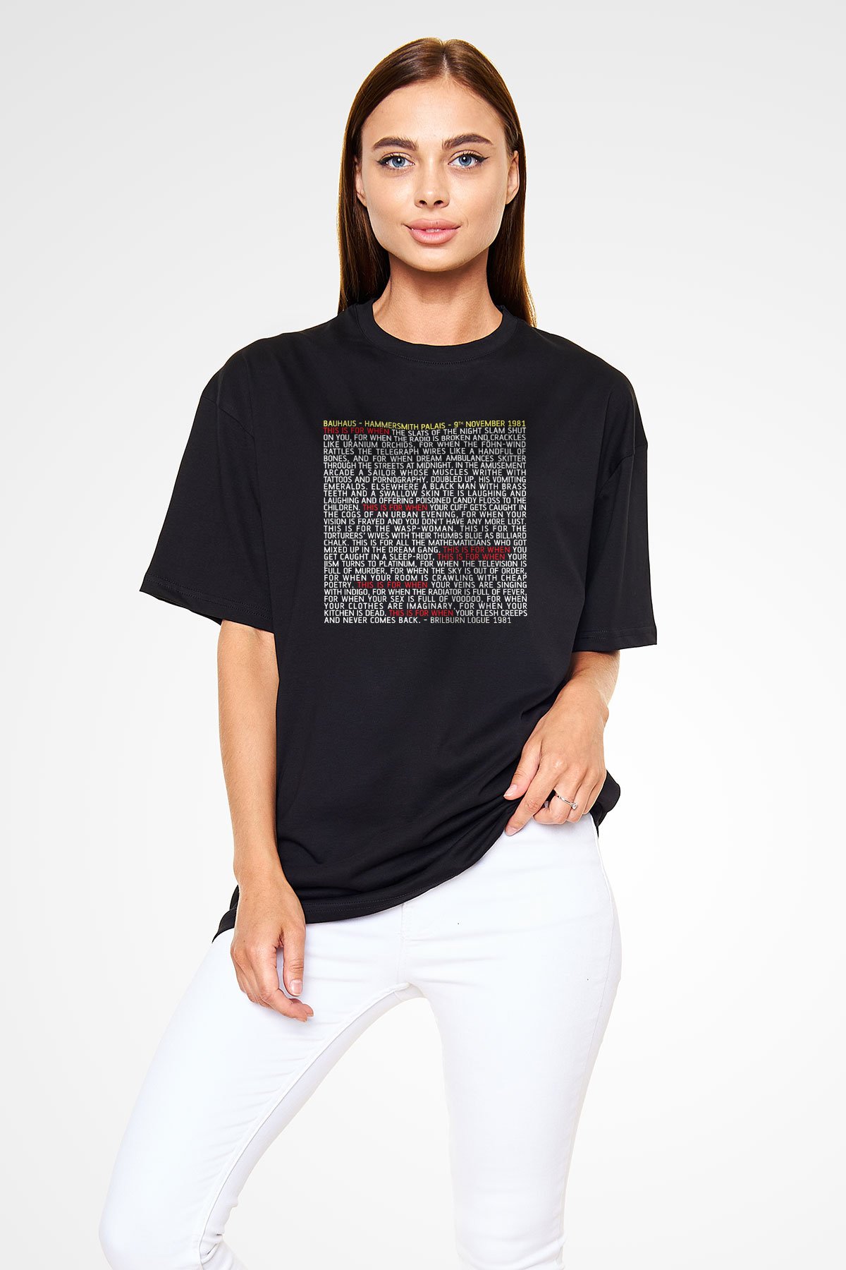 Bauhaus Baskılı Unisex Siyah Oversize Tişört