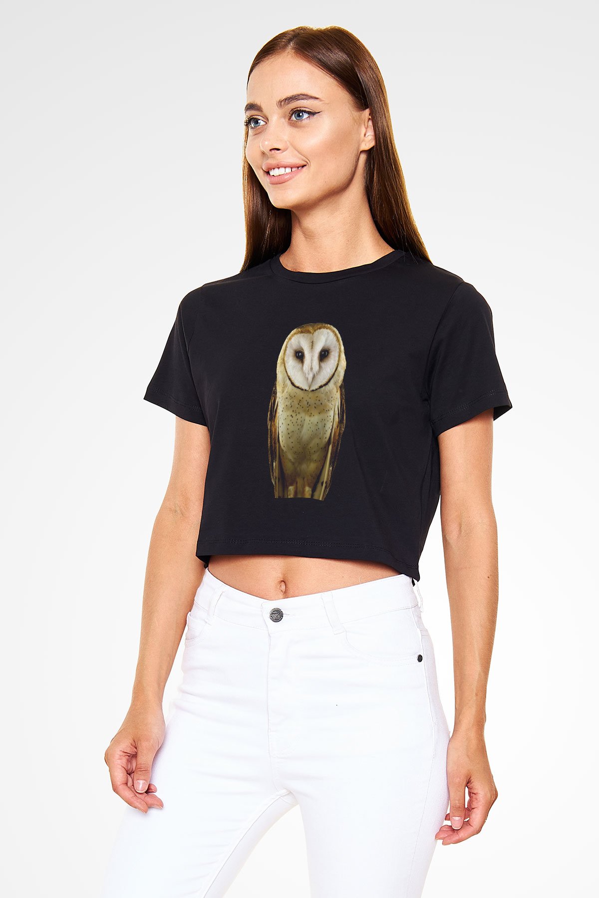 Baykuş Siyah  Crop Top Tişört