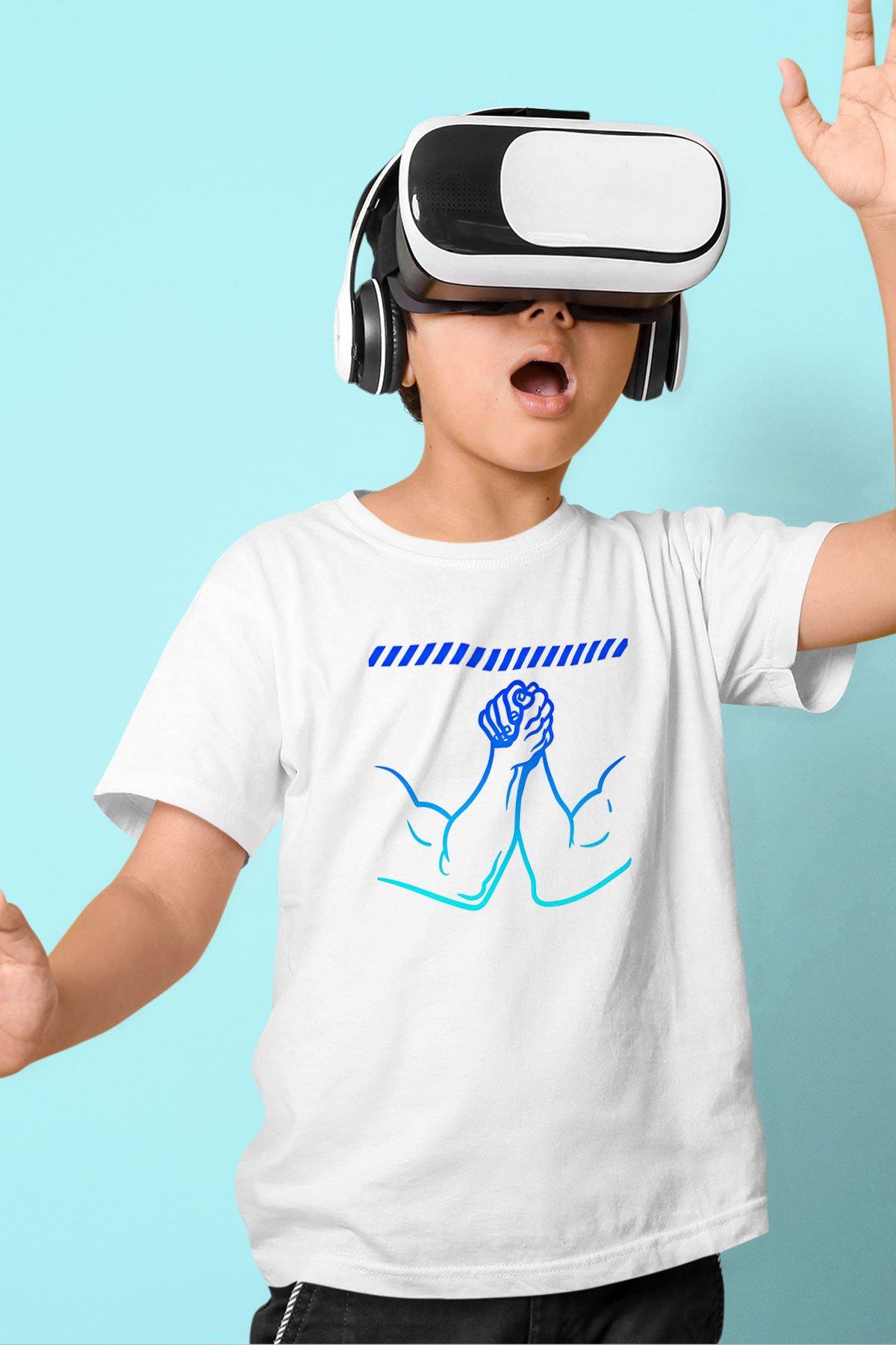 Bilek Güreşi Baskılı Unisex Beyaz Çocuk Tişört - Tshirt