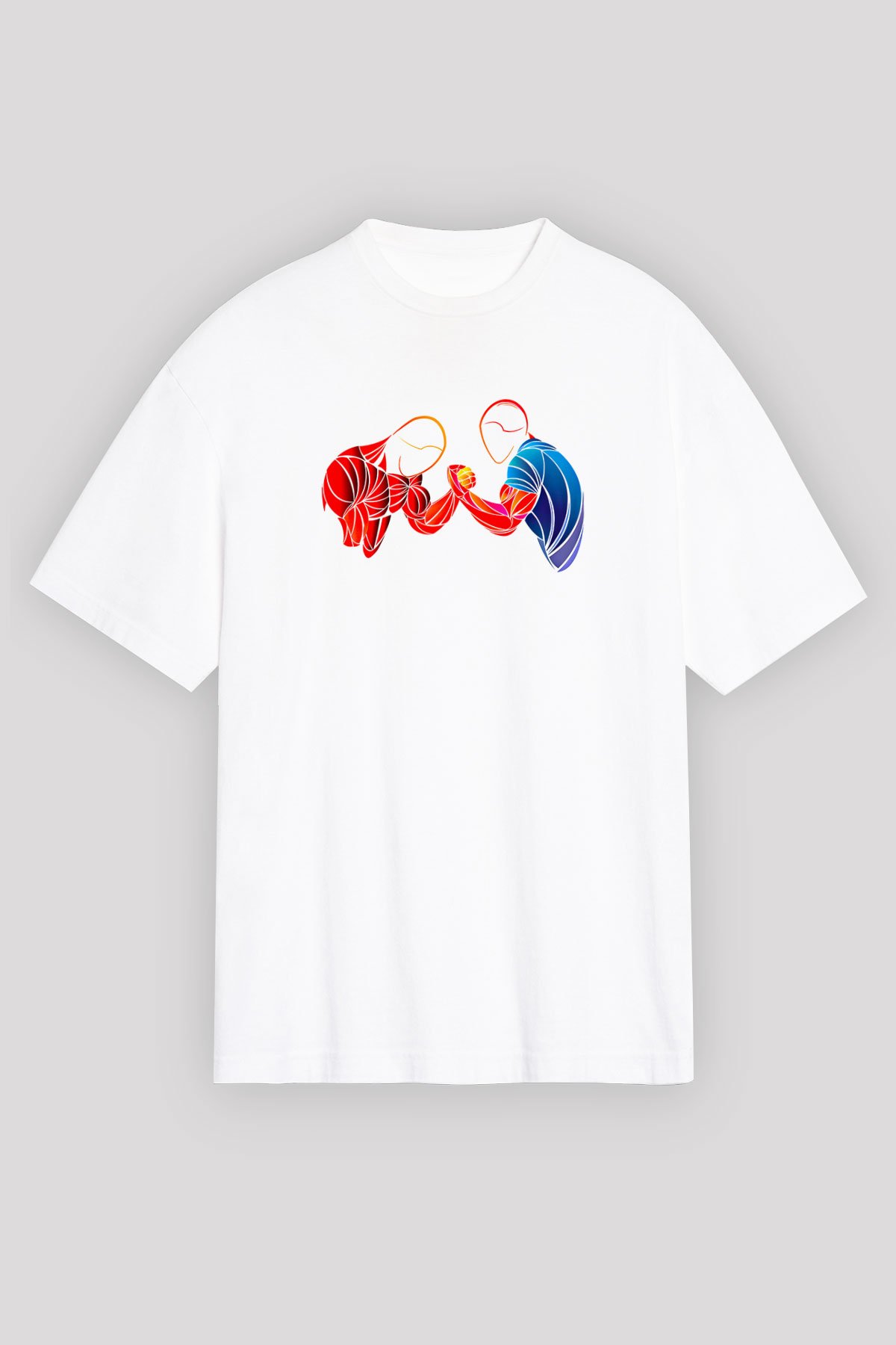 Bilek Güreşi Baskılı Unisex Beyaz Oversize Tişört - Tshirt