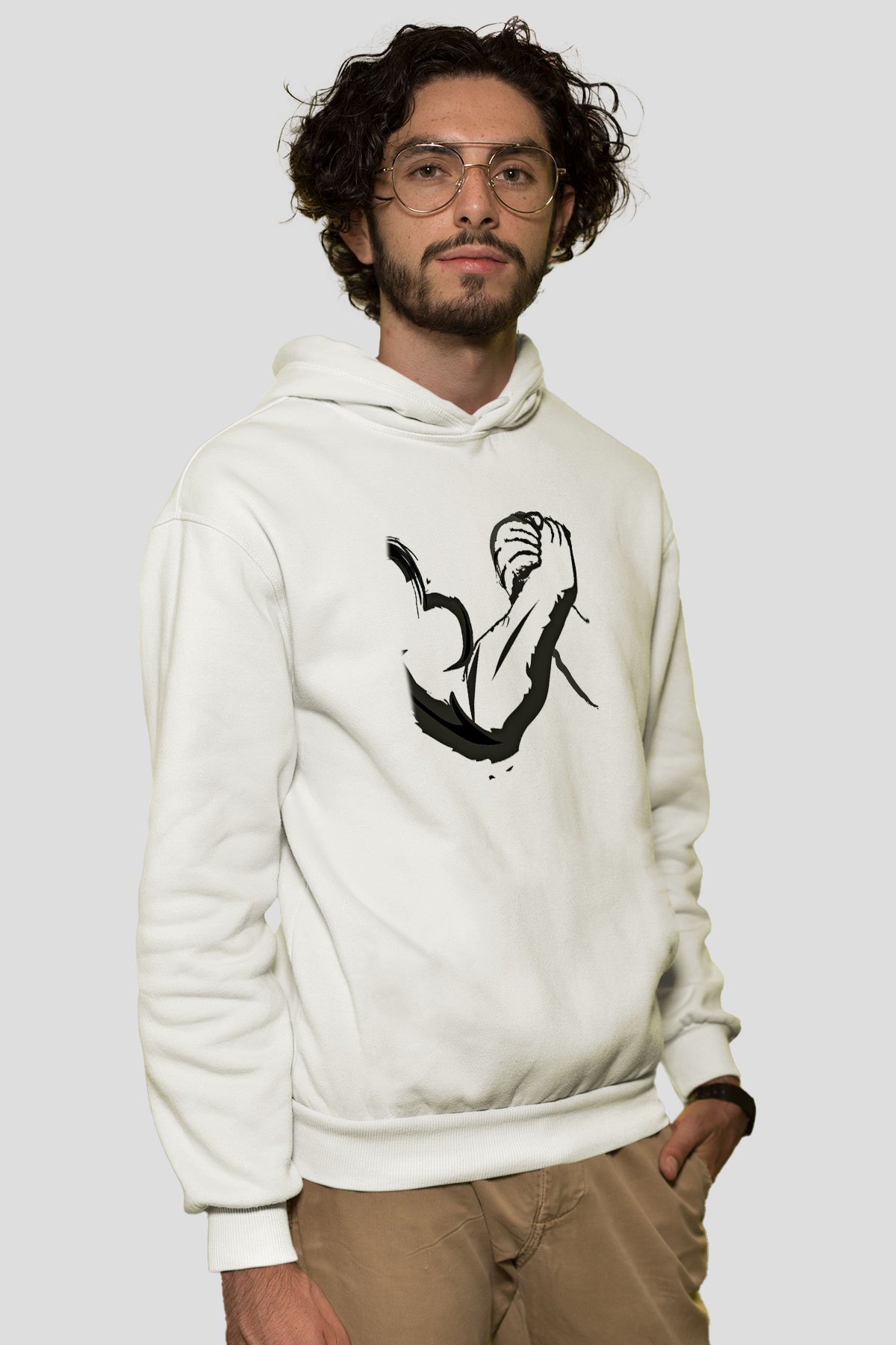 Bilek Güreşi Baskılı Unisex Ekru Hoodie