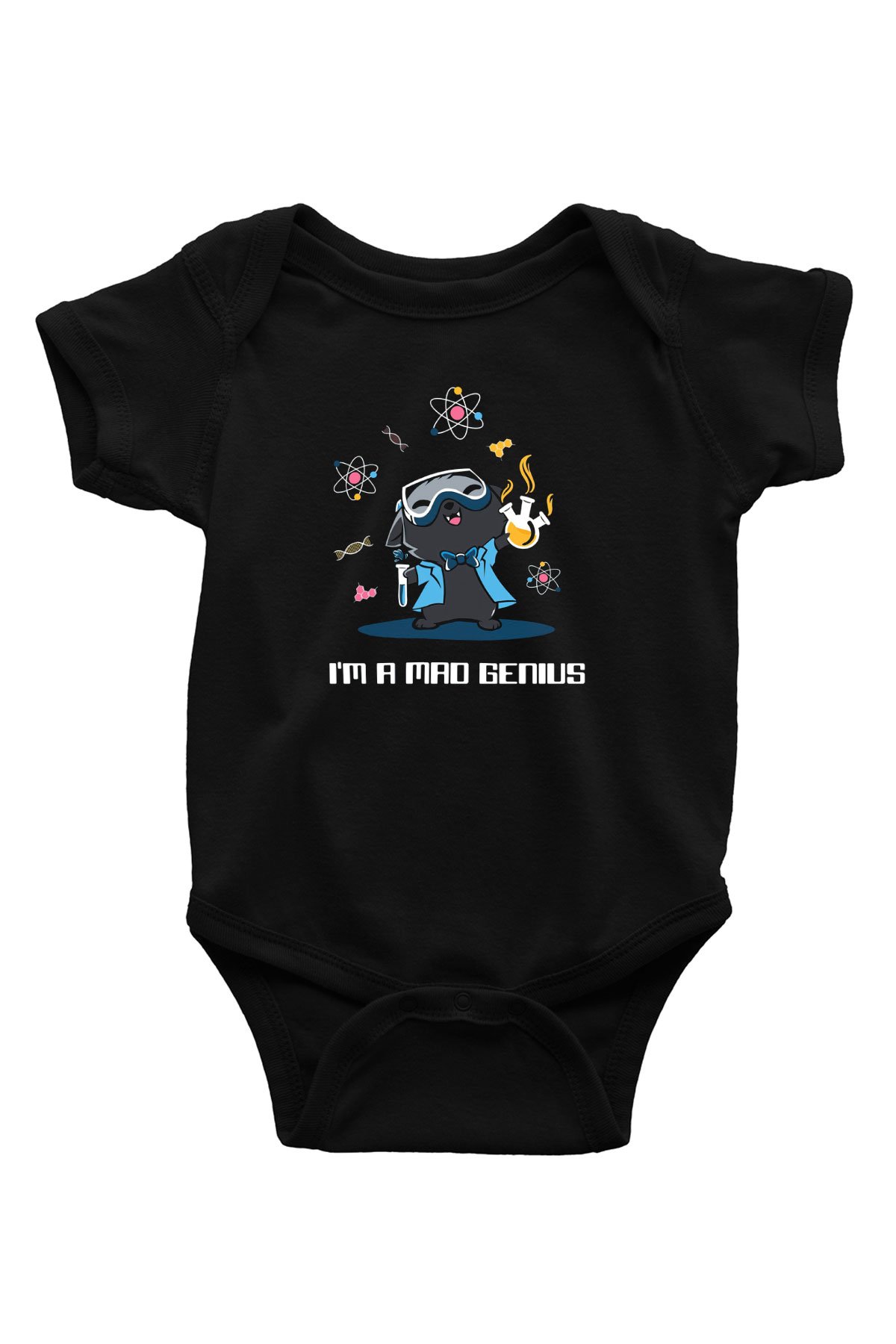 Bilim Kimya Biyoloji Baskılı Unisex  Siyah Bebek Body - Zıbın