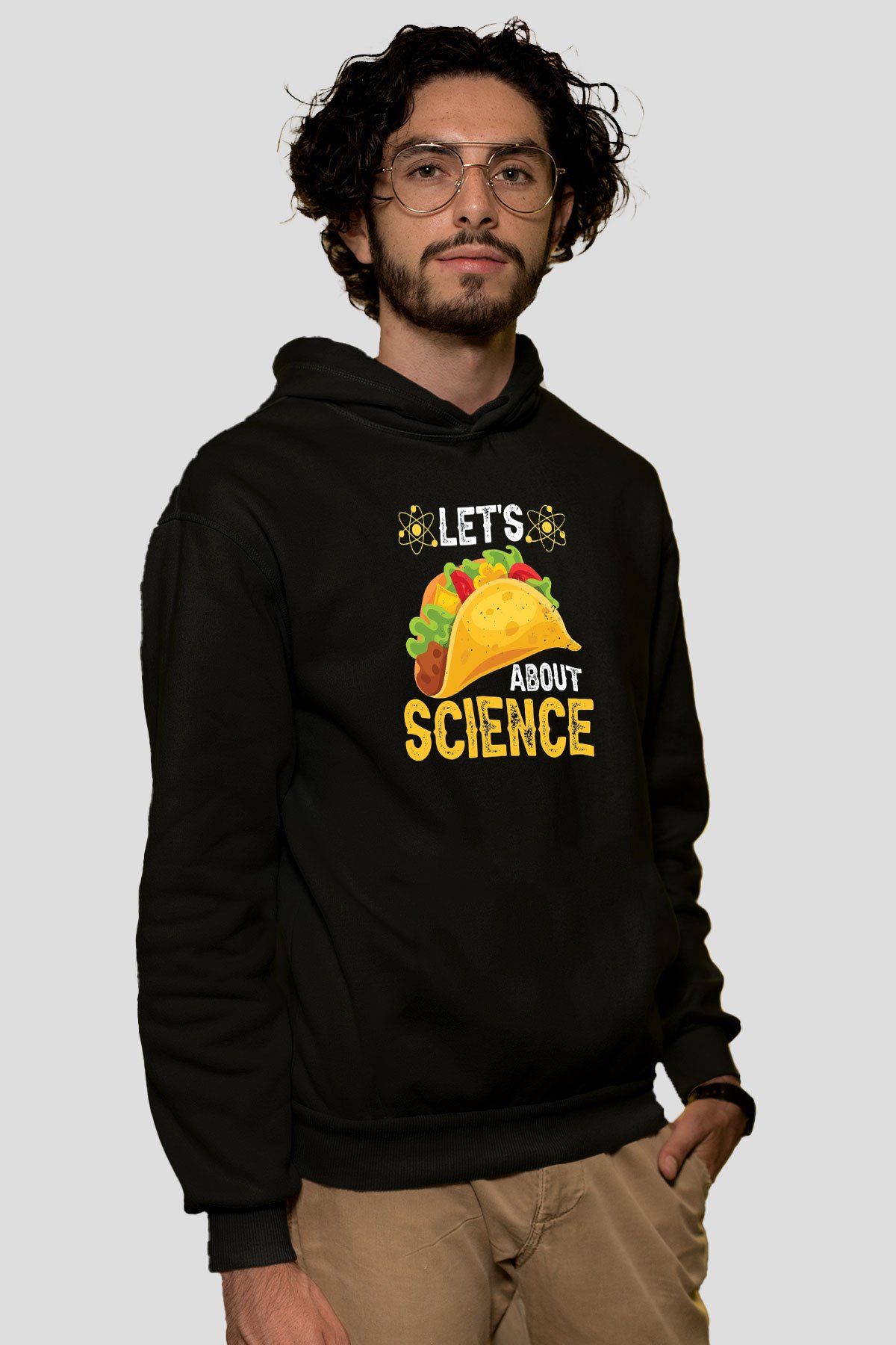 Bilim Sandviç Baskılı Unisex Siyah Hoodie
