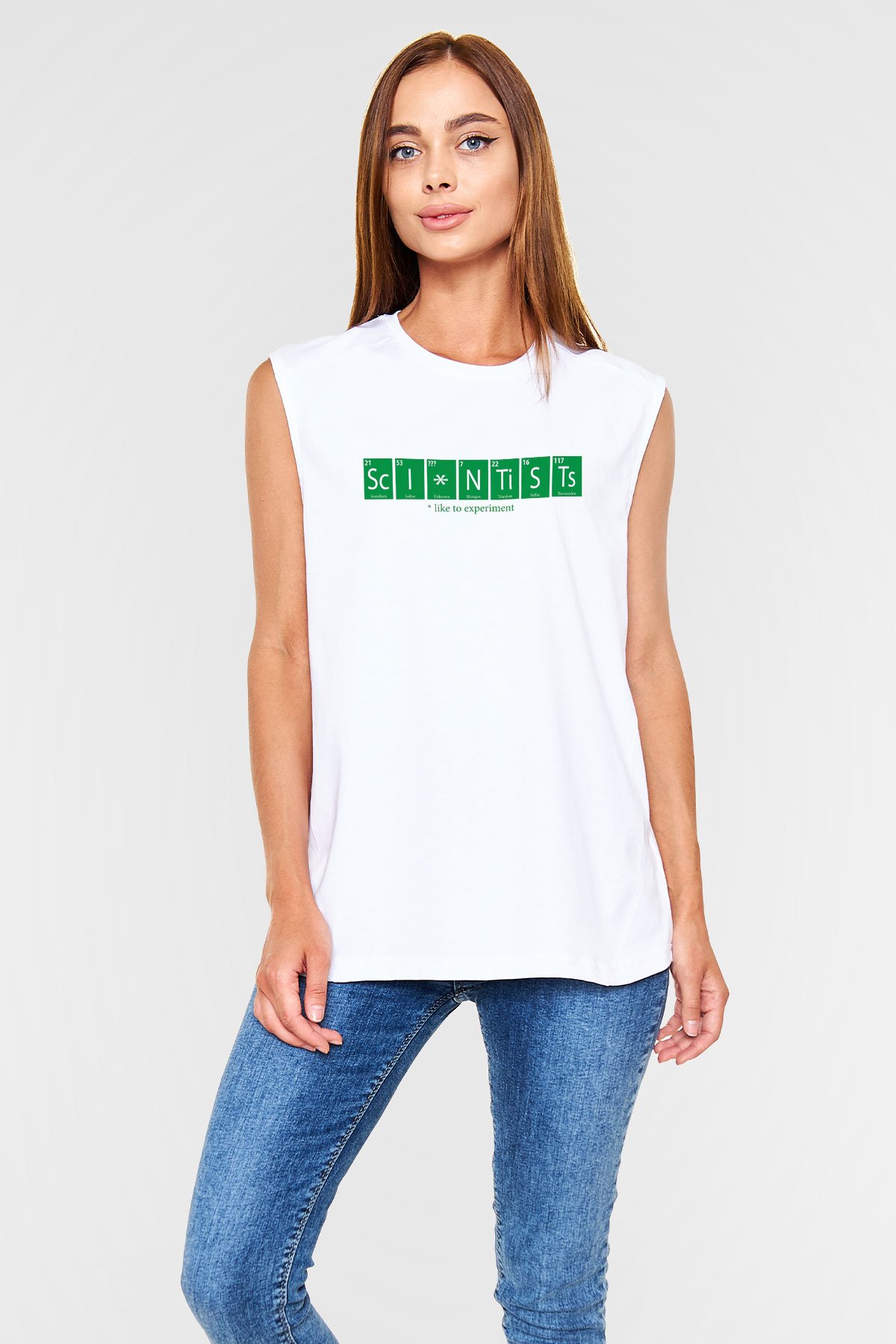 Bilimadamı Beyaz Unisex Kolsuz Tişört