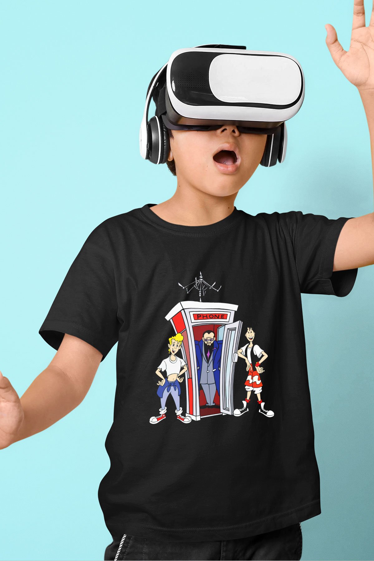 Bill and Ted's Excellent Adventure Baskılı Siyah Unisex Çocuk Tişört