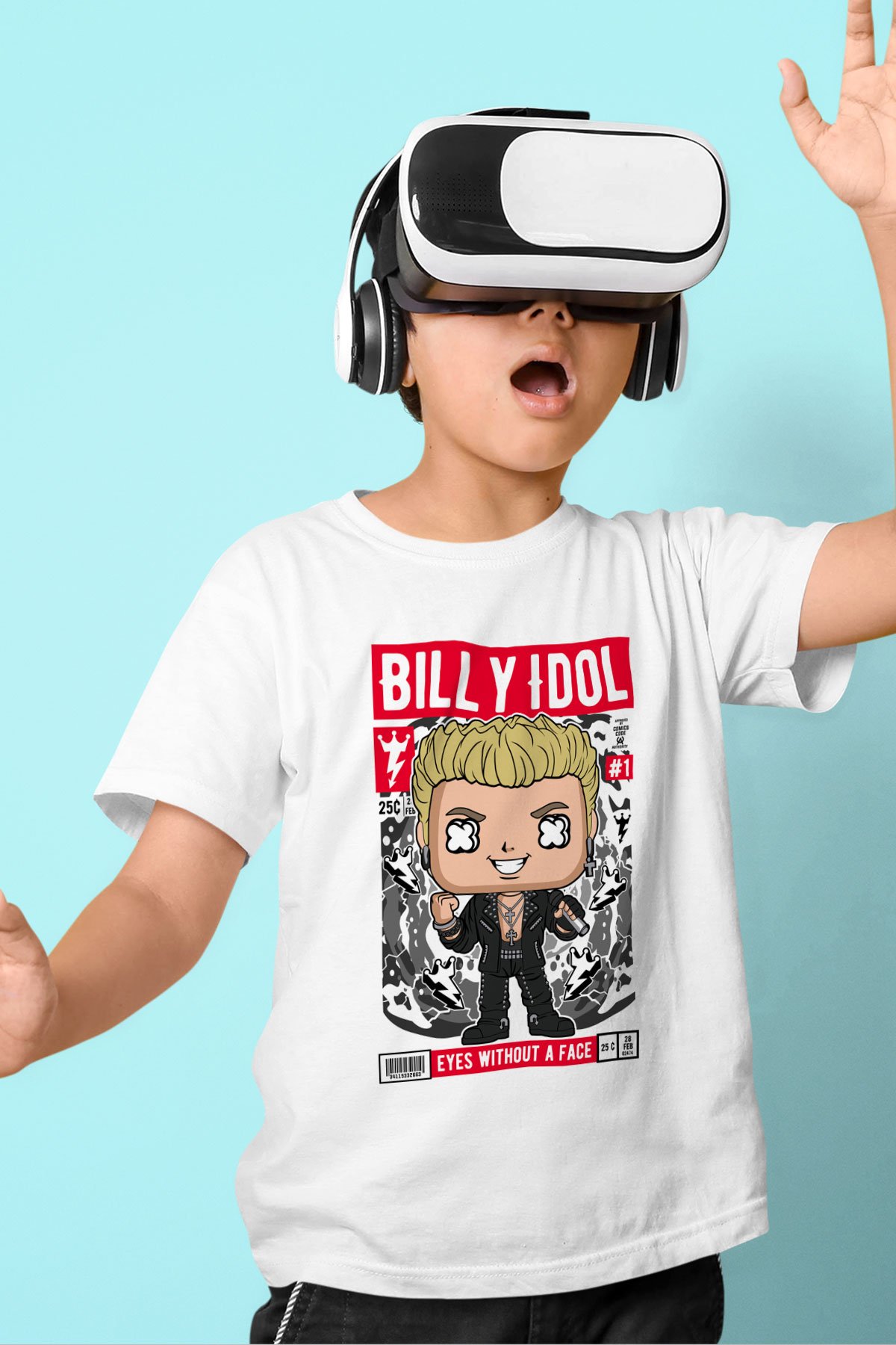 Billy Idol Baskılı Unisex Beyaz Çocuk Tişört